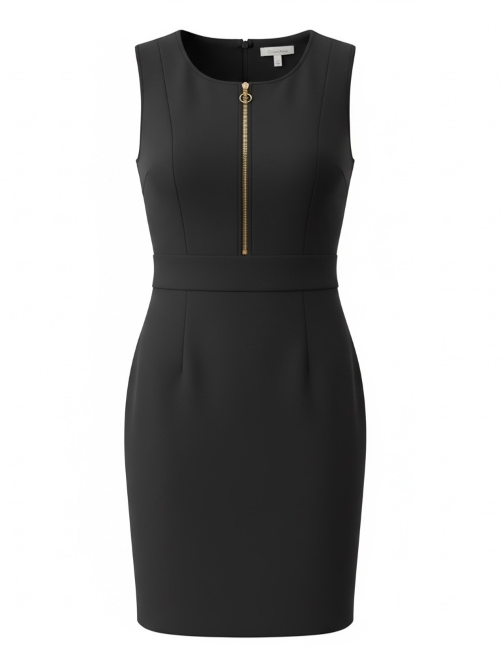 Calvin Klein Black Sleeveless Sheath Dress with Gold Zip